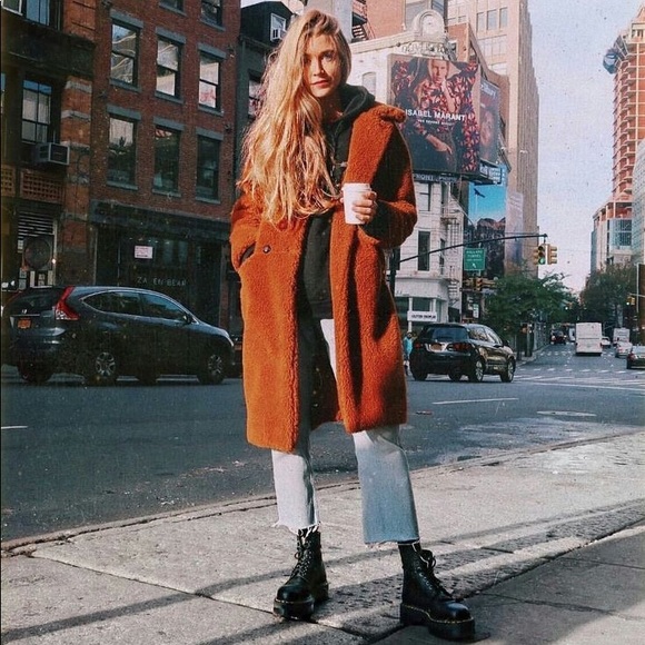 Anthropologie Jackets & Blazers - LAST ONE SALE Rust Long Teddy Coat w Pockets